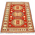 Indo Kazak Hand-knotted Red/ Ivory Rug (4' x 6')