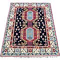 Indo Kazak Hand-knotted Navy/ Ivory Rug (5' x 7')