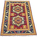 Indo Kazak Hand-knotted Red/ Navy Rug (4' x 6')