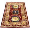 Indo Kazak Hand-knotted Red/ Gold Rug (5' x 7')
