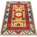 Indo Kazak Hand-knotted Red/ Ivory Rug (4' x 6')