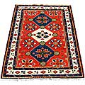 Indo Kazak Hand-knotted Red/ Ivory Rug (4' x 6')
