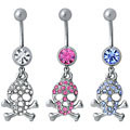 Surgical Steel Crystal Skull and Crossbones Navel Ring