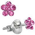 Sterling Silver Pink Crystal Flower Earrings