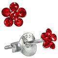 Sterling Silver Red Crystal Flower Earrings