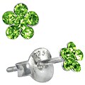Sterling Silver Light Green Crystal Flower Earrings
