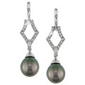 14k Gold Tahitian Pearl and 1/2ct TDW Diamond Earrings (G-H-I, I1-I2) (9-10 mm)