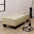 Button-tufted Creme Leather Bench