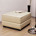 Button-tufted Creme Leather Ottoman
