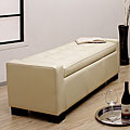 Creme Tufted Leather Storage Bench