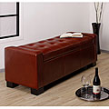 Tufted Cognac Leather Storage Bench