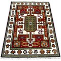 Indo Kazak Hand-knotted Red/ Ivory Rug (5' x 7')