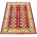 Indo Kazak Hand-knotted Red/ Ivory Rug (5' x 7')