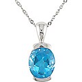 10k White Gold Oval Blue Topaz Necklace