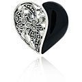 Sterling Silver Marcasite and Onyx Heart Ring