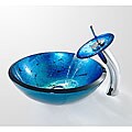 Kraus 19mm Galaxy Fire Blue Glass Sink and Waterfall Faucet Chrome