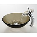 Brown Glass Vessel Sink and Waterfall Faucet