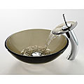 Kraus Brown Transparent Glass Vessel Sink and Waterfall Faucet Chrome