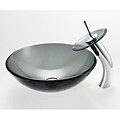 Black Glass Vessel Sink and Waterfall Faucet