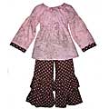 AnnLoren Girl's Pink and Chocolate Toile Dots 2-piece Outfit