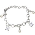 Brass CZ and Faux Pearl Charm Bracelet