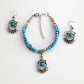 Silver Tibetan Style Turquoise Bracelet/ Earring Set (China)