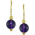 10k Yellow Gold Amethyst Bead Leverback Earrings