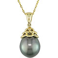 14k Yellow Gold Black Tahitian Pearl Necklace (9-10 mm)