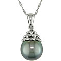 14k White Gold Black Tahitian Pearl Necklace (9-10 mm)