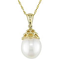 14k Yellow Gold Freshwater Rice Pearl Necklace (9-10mm)