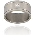 Brushed and Polished Stainless Steel Cubic Zirconia Ring