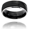 Black Stainless Steel Ring with Grooved Lines