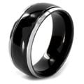 Black Stainless Steel Ring with Grooved Lines