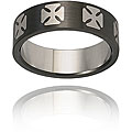 Black-plated Stainless Steel Ring with Crosses