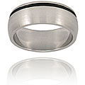 Brushed Domed Stainless Steel Ring with Black Line