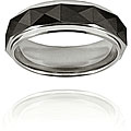 Polished Faceted Black-plated Tungsten Ring