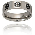 Brushed Titanium Ring with Black Crosses