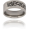 Brushed Titanium Ring with Tribal Design