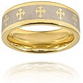 Goldplated Polished Tungsten Laser Cross Design Ring