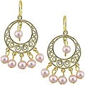Goldplated Sterling Silver Pink Pearl Chandelier Earrings (5-5.5 mm)