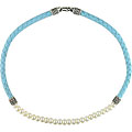 Sterling Silver Freshwater Pearl Leather Necklace (7-7.5 mm)