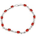 Silvertone Brass Red Oval Cubic Zirconia Bracelet