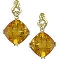 10k Gold Square Citrine and Diamond Earrings