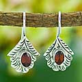 Sterling Silver Garnet 'Leaf' Earrings (Indonesia)