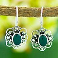 Green Agate Silver Floral Earrings (Indonesia)
