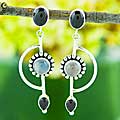 Garnet Moonstone Long Silver Earrings (Indonesia)