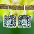 Sterling Silver 'Beaded Edge' Blue Topaz Earrings (Indonesia)