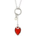 Rhodium-plated Red CZ and Faux Pearl Necklace