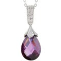 Rhodium-plated Purple CZ Teardrop Necklace