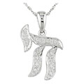 14k White Gold Diamond Chai Pendant